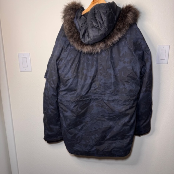 SuperDry SDX Parka Jacket Men's 2XL Blue Camo Faux Fur Trim Hood NWT - Picture 9 of 10